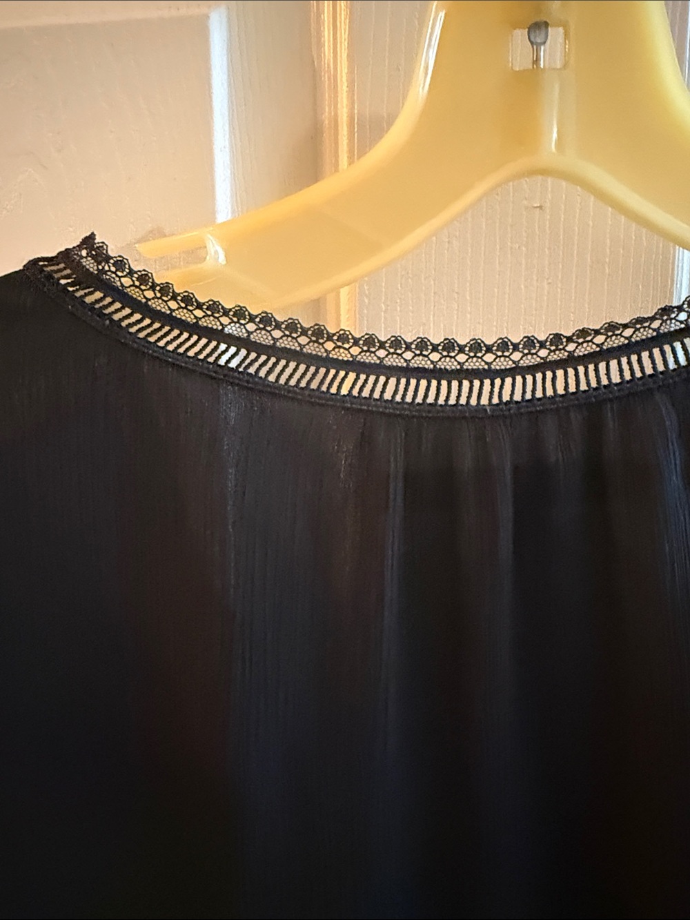 White House Black Market Black Lace-Trim Peasant Top - Picture 8 of 9